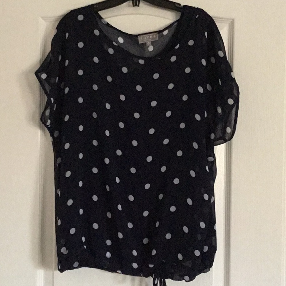 Navy Polka Dot Sheer Top